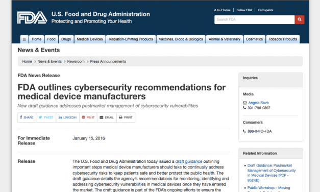 FDA Issues Draft Guidance on Cybersecurity